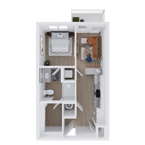 Floor plan for 1 bed, 1 bath, 562 sqft